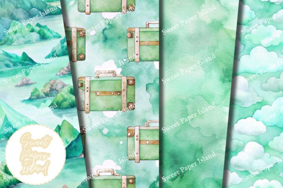 Pack Of 10 Digital Papers - Retro Travel In Watercolor