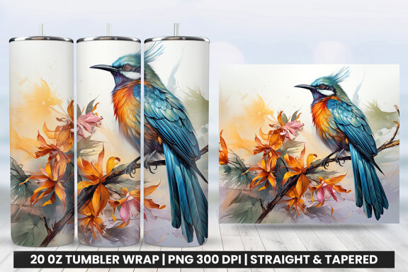 Watercolor Wilson's Bird Tumbler Wrap Sublimation PNG Design