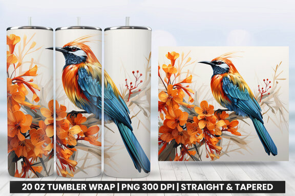 Watercolor Wilson's Bird Tumbler Wrap Sublimation PNG Design