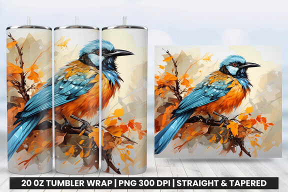 Watercolor Wilson's Bird Tumbler Wrap Sublimation PNG Design