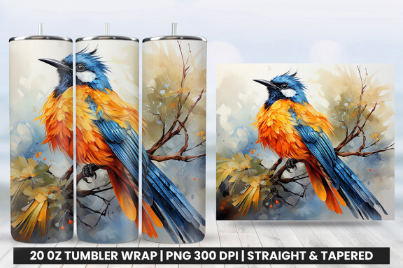 Watercolor Wilson's Bird Tumbler Wrap Sublimation PNG Design