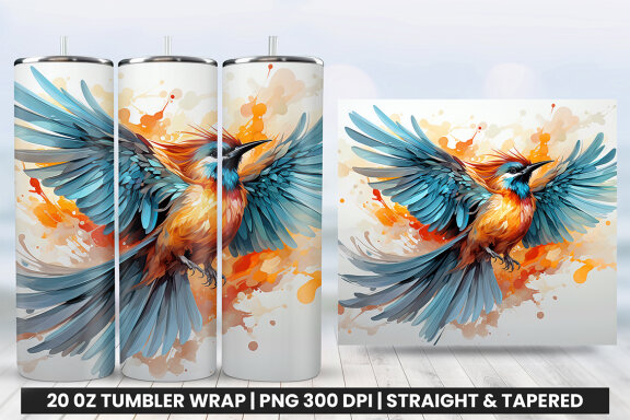 Watercolor Wilson's Bird Tumbler Wrap Sublimation PNG Design