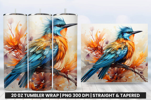 Watercolor Wilson's Bird Tumbler Wrap Sublimation PNG Design