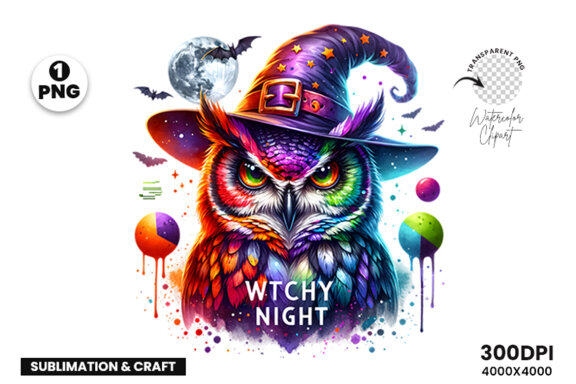Watercolor Halloween Spooky Owl Witchy Night Clipart