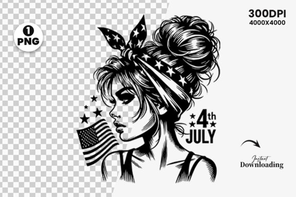 4th July American Day SVG Clipart, Woman Sublimation t-shirt Design