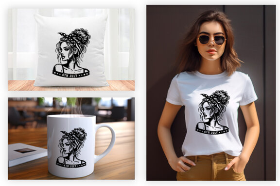 4th July American Day SVG Clipart, Woman Sublimation t-shirt Design