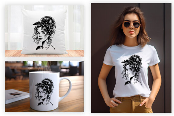 Beauty Woman In Messy Bun Svg, Woman Sublimation t-shirt Svg