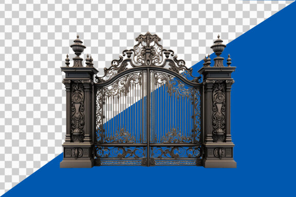 Ornate antique gate on transparent background PNG image