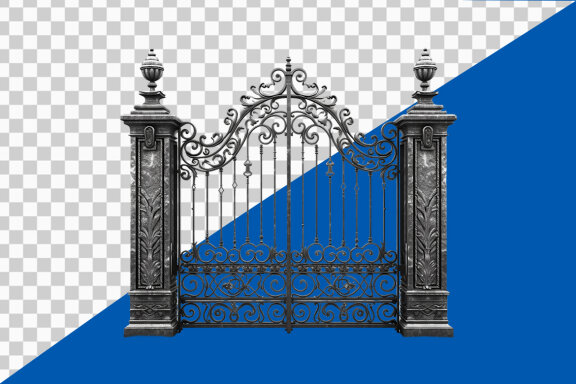 Ornate antique gate on transparent background PNG image