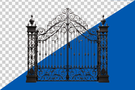 Ornate antique gate on transparent background PNG image