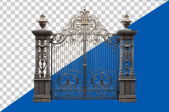 Ornate antique gate on transparent background PNG image