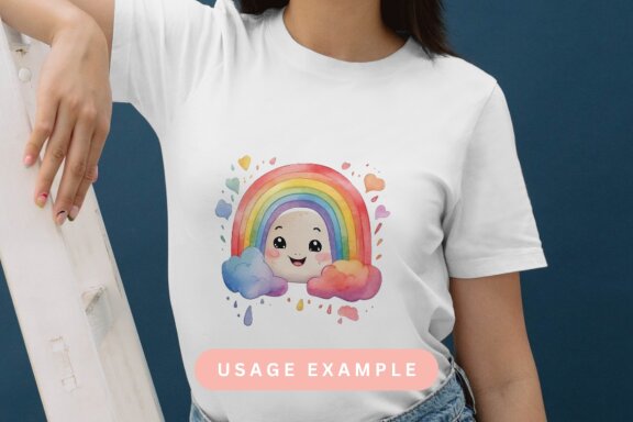 set of cute rainbow watercolor illustrations