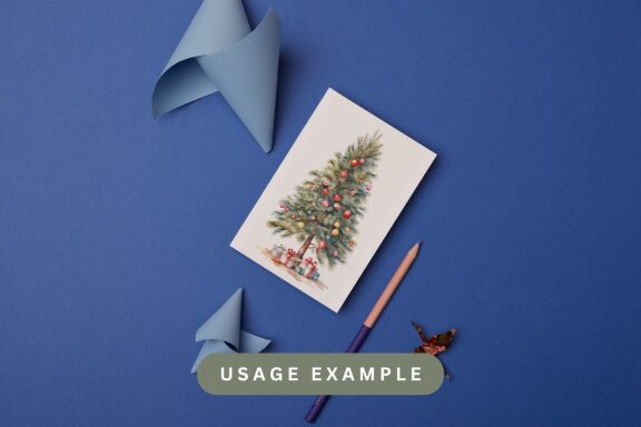 set of christmas pine tree decorations watercolor illustration