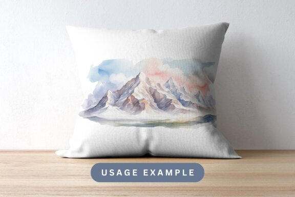 set of mountain landscape watercolor illustrations