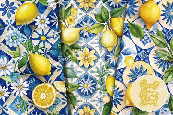 6 FREE Digital Papers - Lemons And Tiles