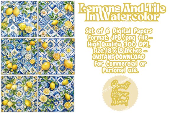 6 FREE Digital Papers - Lemons And Tiles
