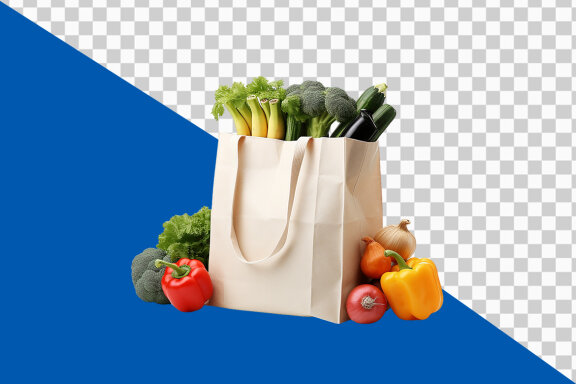 Fresh Vegetables in bag on transparent background PNG image 