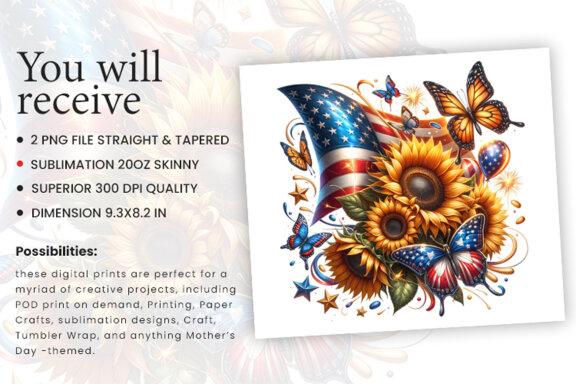 4th of July Butterfly Sublimation Tumbler Wrap