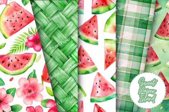 Pack Of 8 Digital Papers - Watermelon Garden In Watercolor