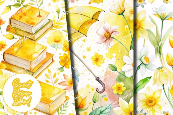 Pack Of 10 Digital Papers - Hello Spring In Watercolor