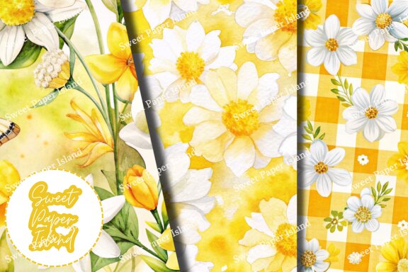 Pack Of 10 Digital Papers - Hello Spring In Watercolor