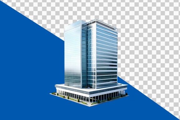 Modern office building on transparent background PNG image