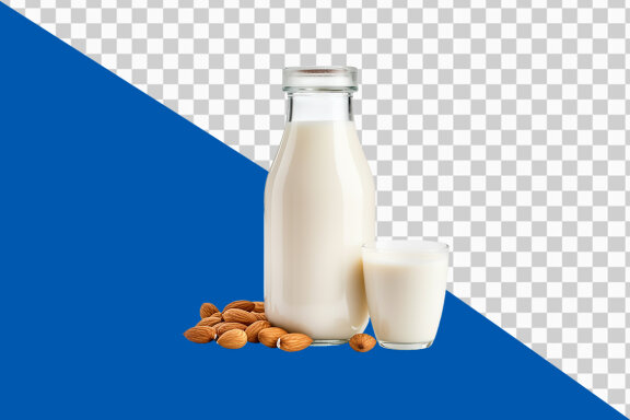 Glass of milk and dry fruit on transparent background PNG image
