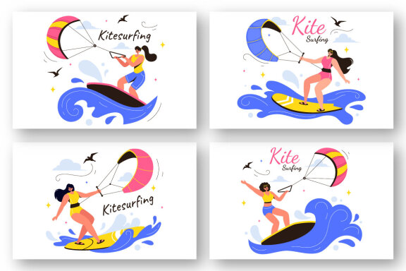 9 Kitesurfing Sport Illustration