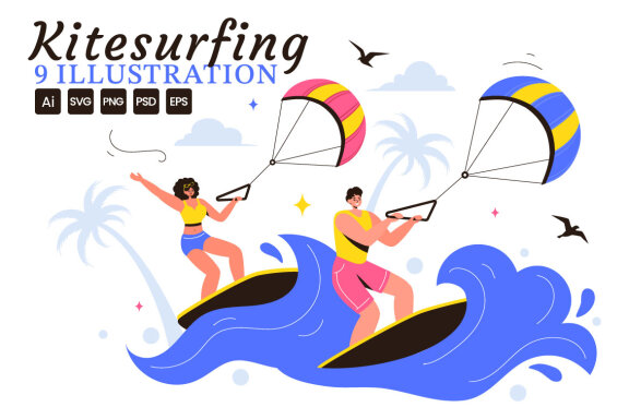 9 Kitesurfing Sport Illustration