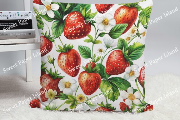 Pack Of 6 Digital Papers - Strawberries Garden In Watercolor