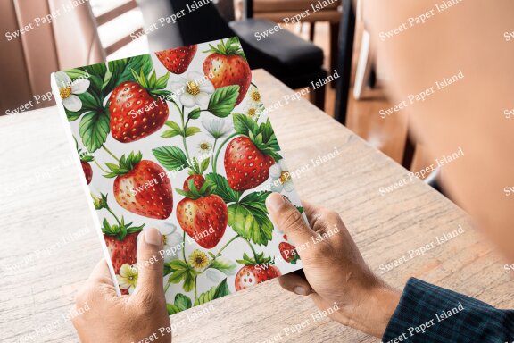 Pack Of 6 Digital Papers - Strawberries Garden In Watercolor