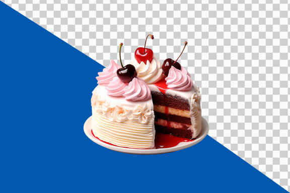 Cheesecake with cherry on transparent background PNG image