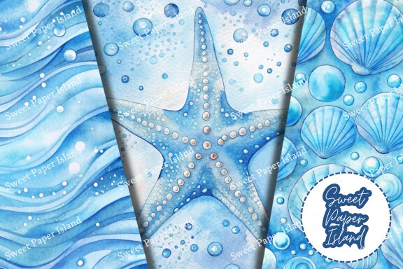 Pack Of 6 Digital Papers - Summer Vibes Beach In Watercolor