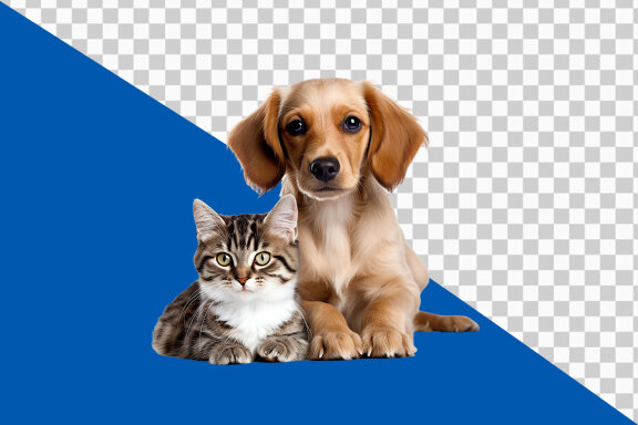 Cat and puppy on transparent background PNG image 