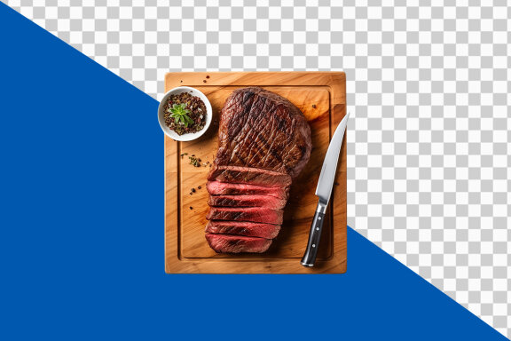 Raw meat on a cutting board on transparent background PNG image