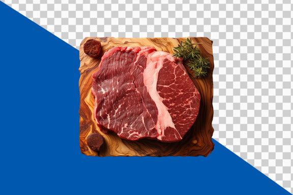 Raw meat on a cutting board on transparent background PNG image