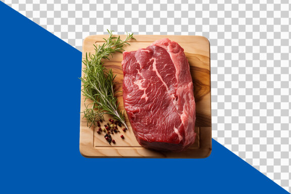 Raw meat on a cutting board on transparent background PNG image