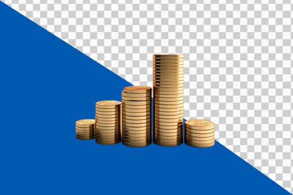 Stacks of golden coins on transparent background PNG image