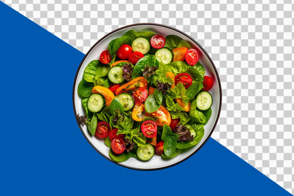 Fresh salad with tomatoes and cucumbers on transparent background PNG image