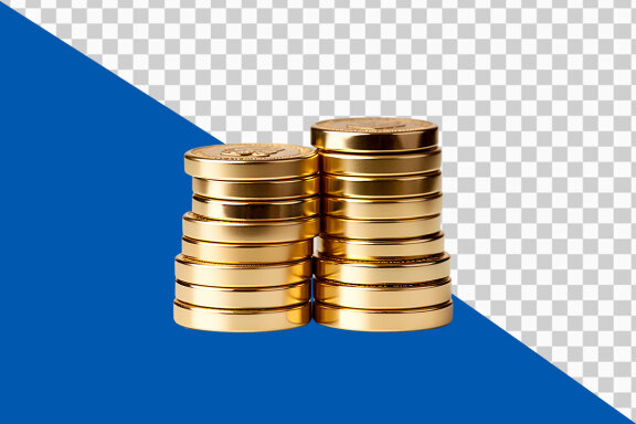 Stacks of golden coins on transparent background PNG image