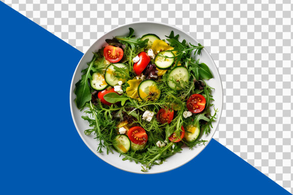 Fresh salad with tomatoes and cucumbers on transparent background PNG image