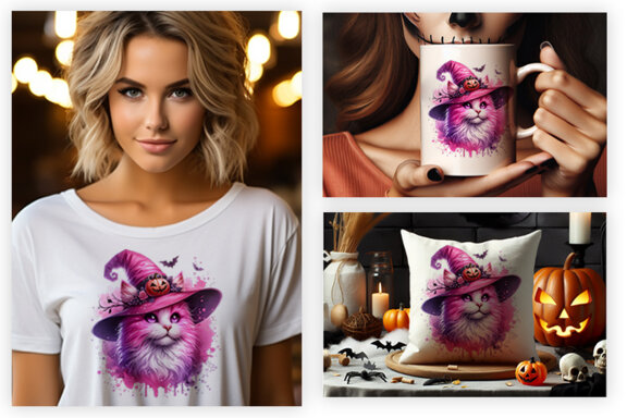 Watercolor Halloween Pink Sublimation Clipart PNG Bundle