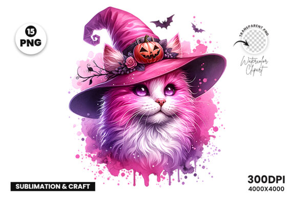 Watercolor Halloween Pink Sublimation Clipart PNG Bundle