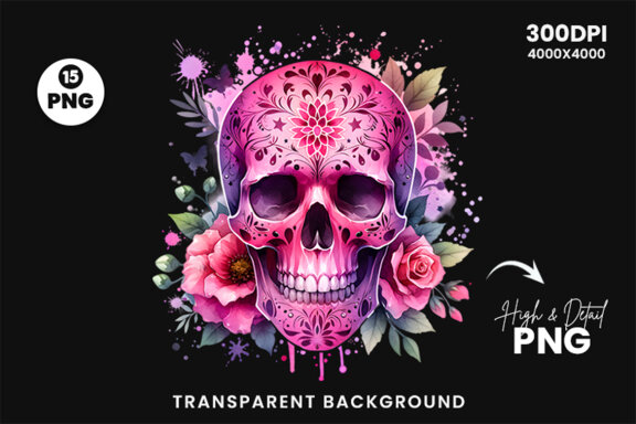 Watercolor Halloween Pink Sublimation Clipart PNG Bundle