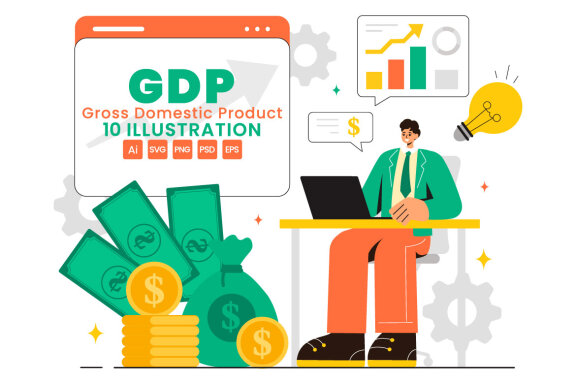 10 GDP or Gross Domestic Product Illustration
