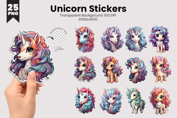 Unicorn Stickers Sublimation SVG Bundle, Unicorn Printable Sticker Craft