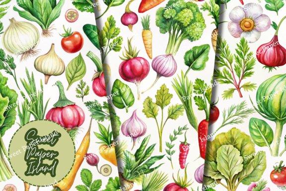 6 FREE Digital Papers - Food Vegetable In Watercolor