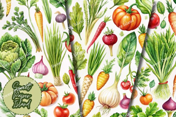 6 FREE Digital Papers - Food Vegetable In Watercolor
