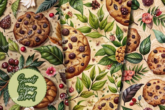 Pack Of 6 Digital Papers - Chocolate Chip Cookie Garden In Watercolors