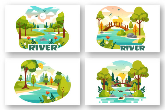 9 River Landscape Illustration